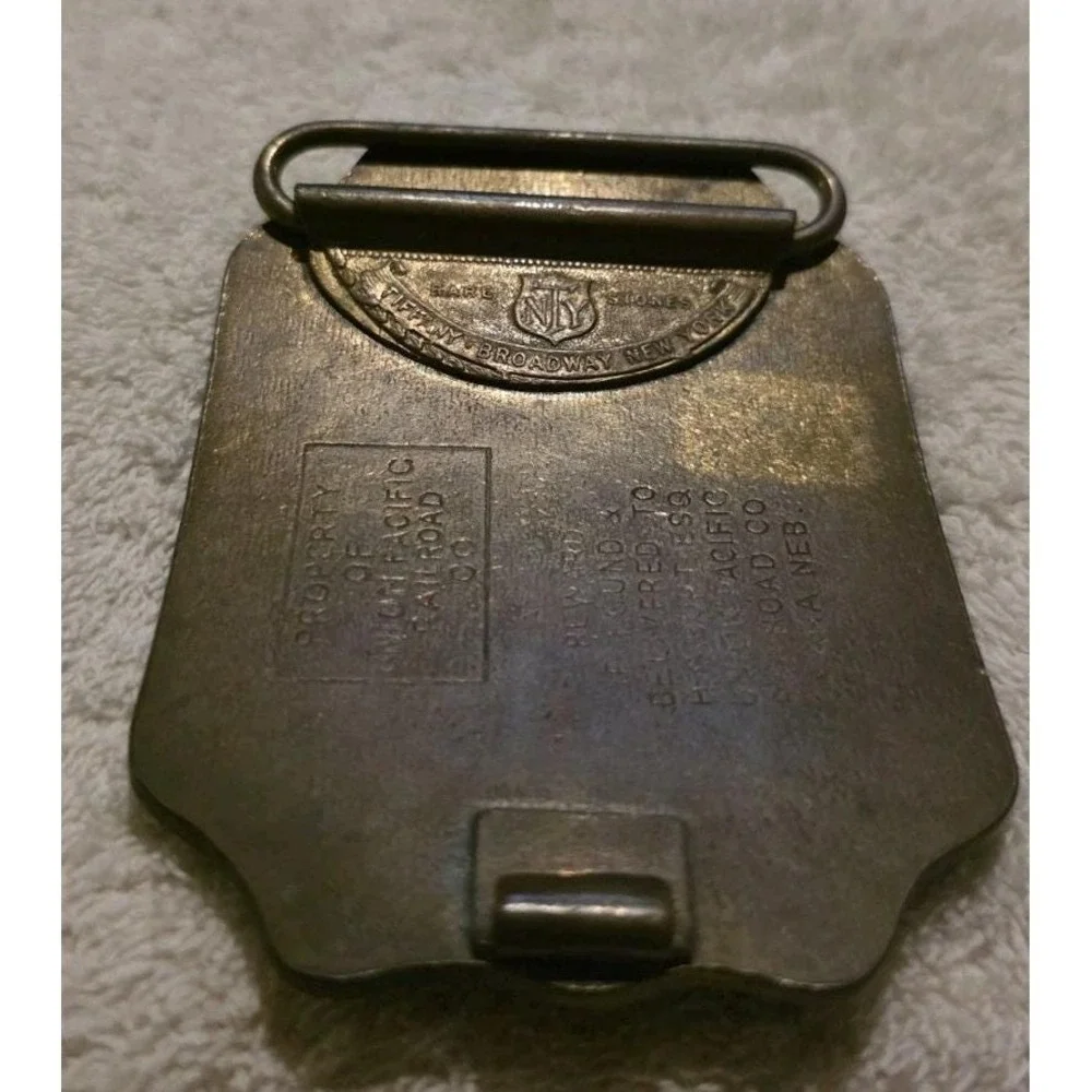 Tiffany Central & Union Pacific Railroad Western Americana Brass Belt Buckle 12